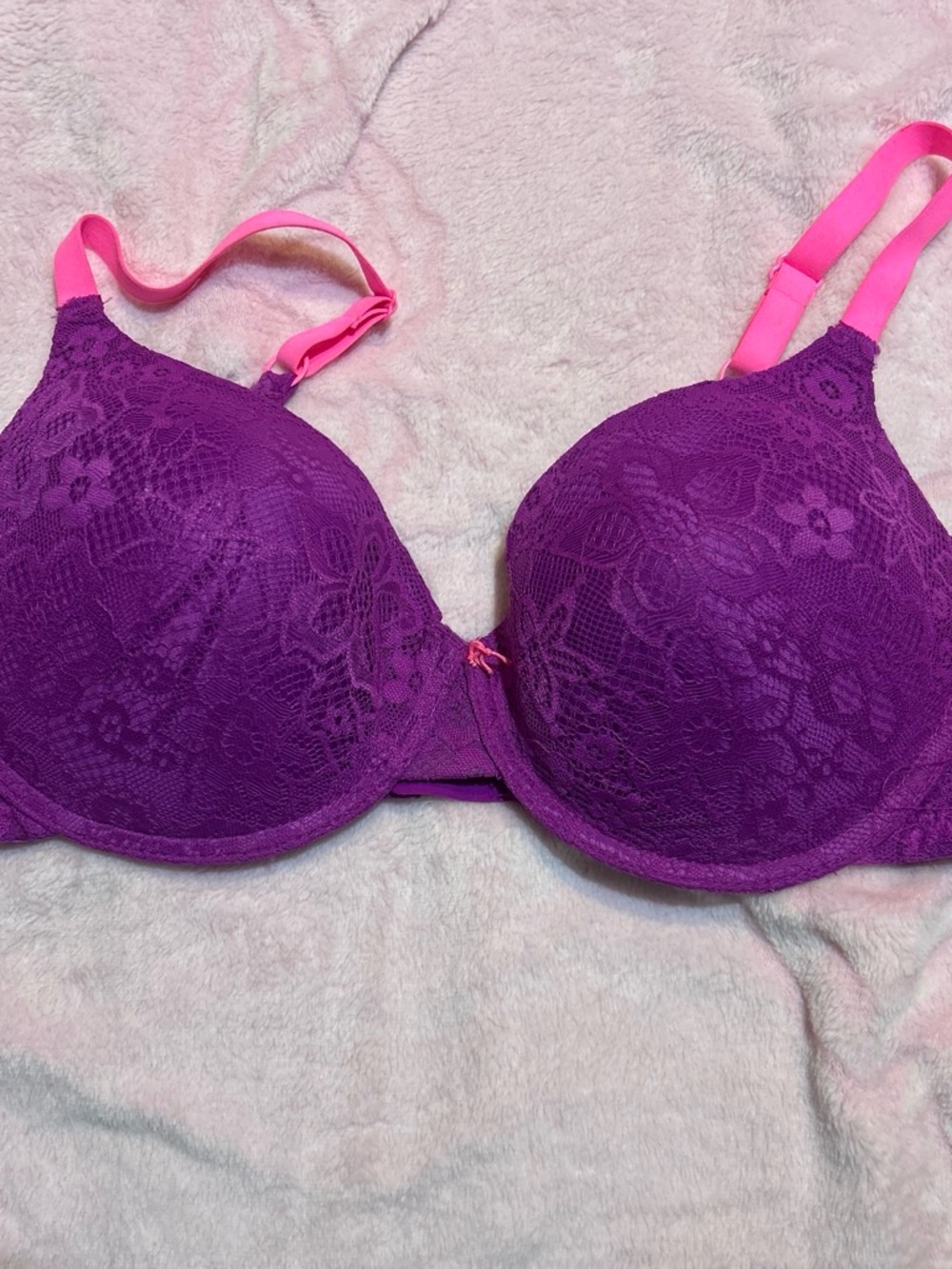 No Boundaries Purple Lace Bra with Pink Straps